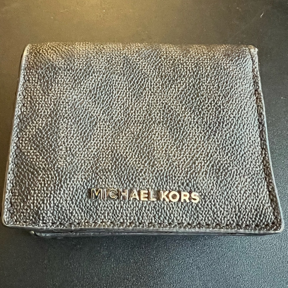 Michael Kors Brown Leather Bifold Wallet with Gold Logo